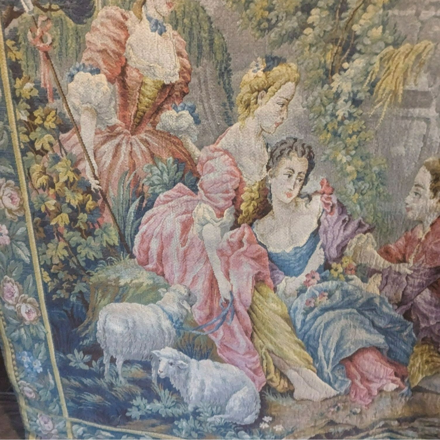 Vintage Aubusson-Style Jacquard Wall Tapestry Rococo Pastoral Scene ...