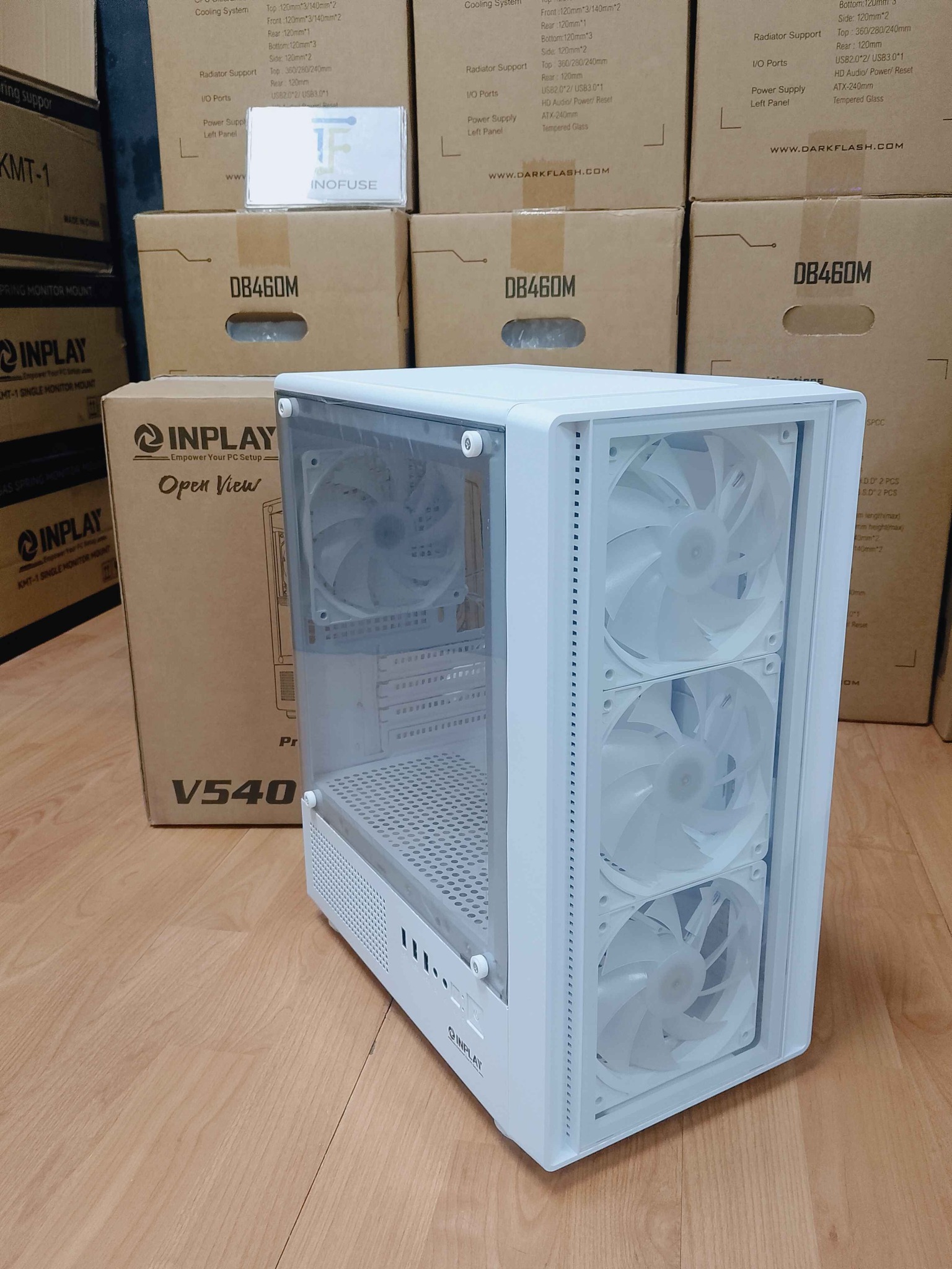 Inplay Openview V540 White mATX Front/Side Tempered Glass PC Case w/ 4 ...