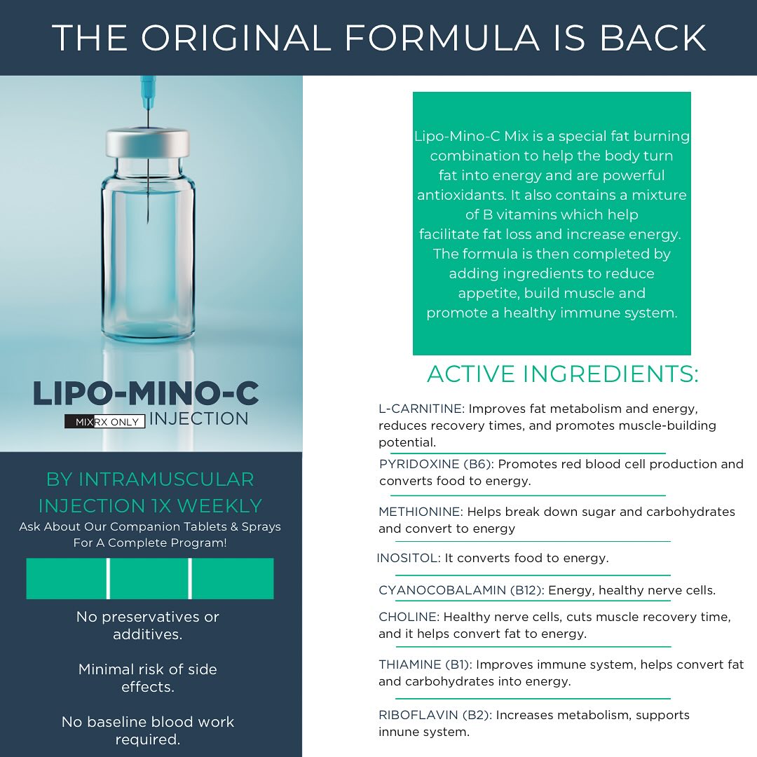 Peptide Pep Talks: Lipo Mino Mix 💉 Looking for a little extra support on your wellness or weight loss journey? Let's talk about Lipo Mino Mix! Lipo Mino Mix is a blend