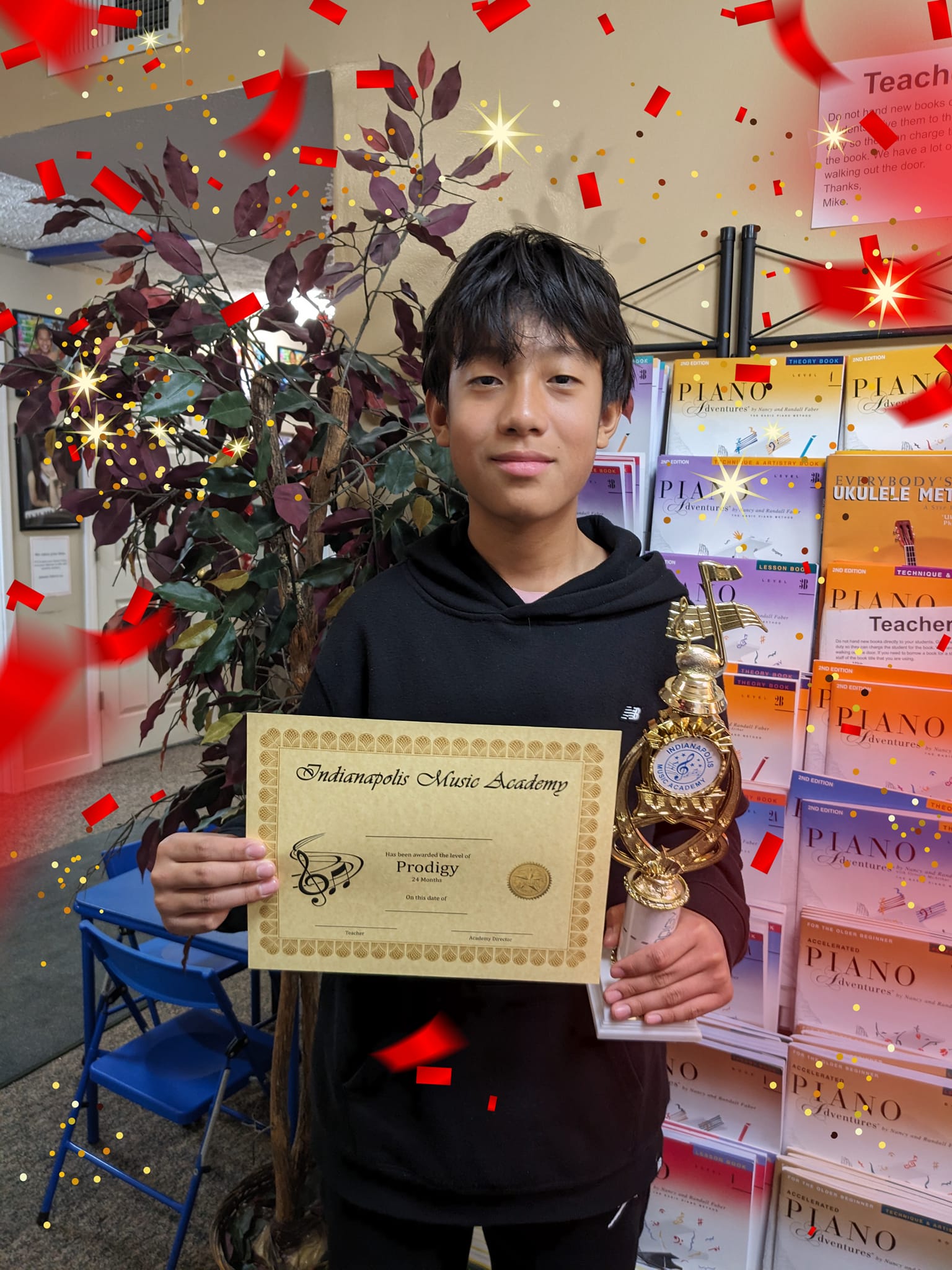 Indianapolis - 🎹 🎊 🎶 Cang received his Prodigy certificate wristband ...