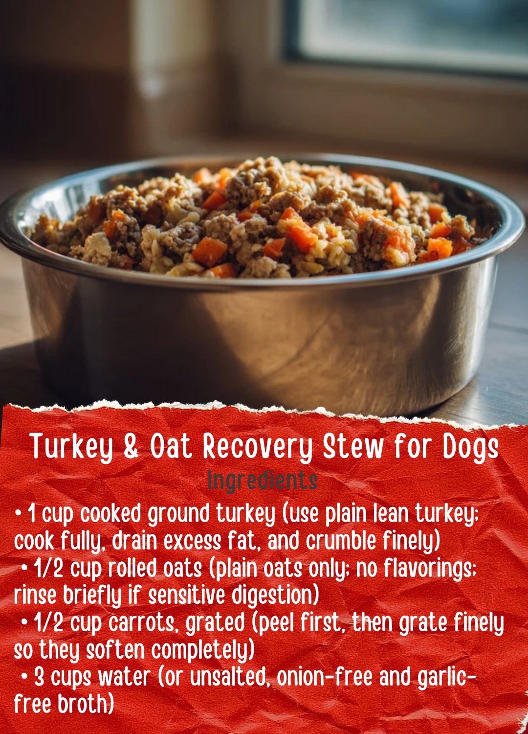 Homemade - Turkey & Oat Recovery Stew for Dogs Ingredients • 1 cup ...