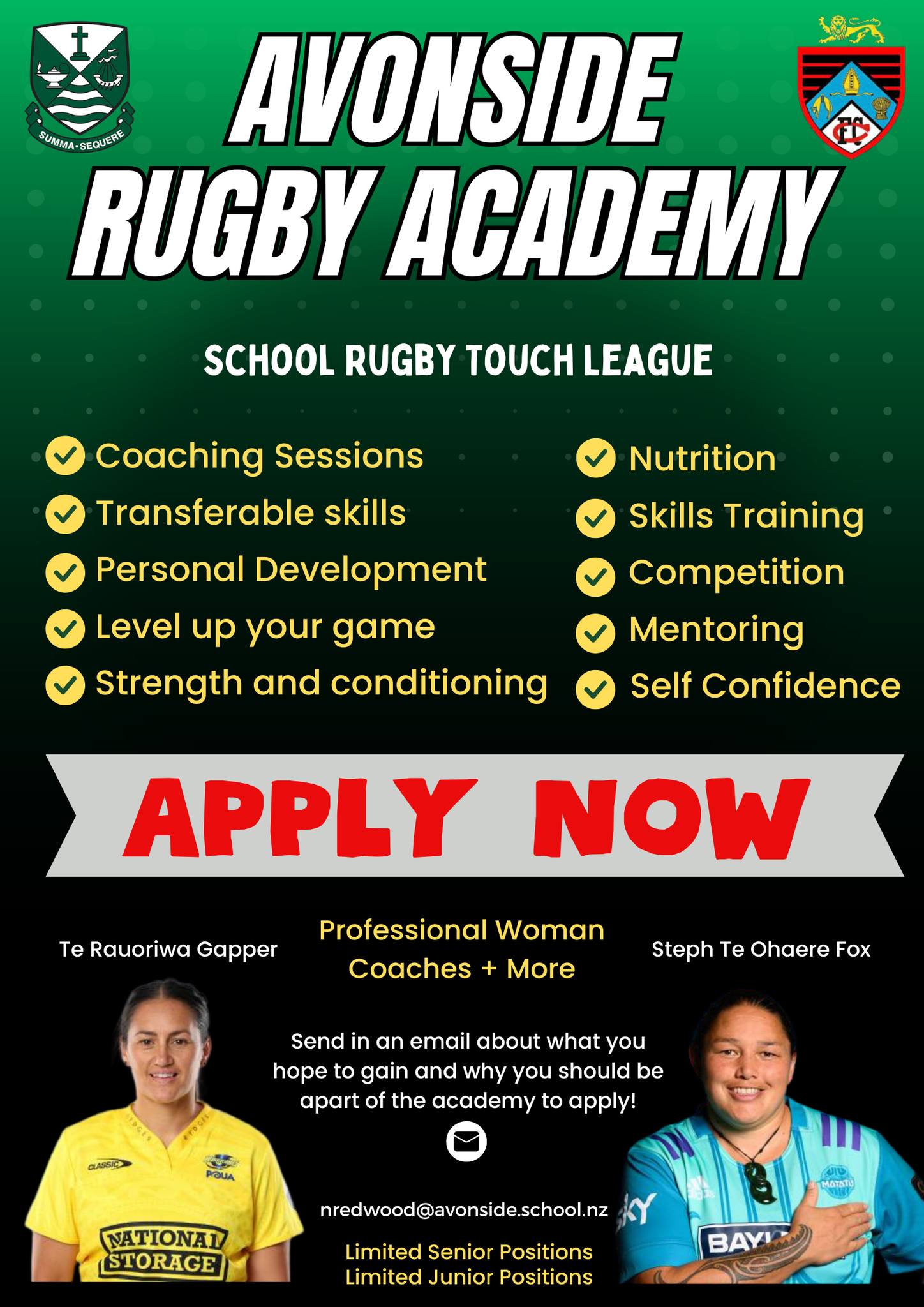 Apply now for the AGHS Rugby... - Avonside Girls' High School | Facebook