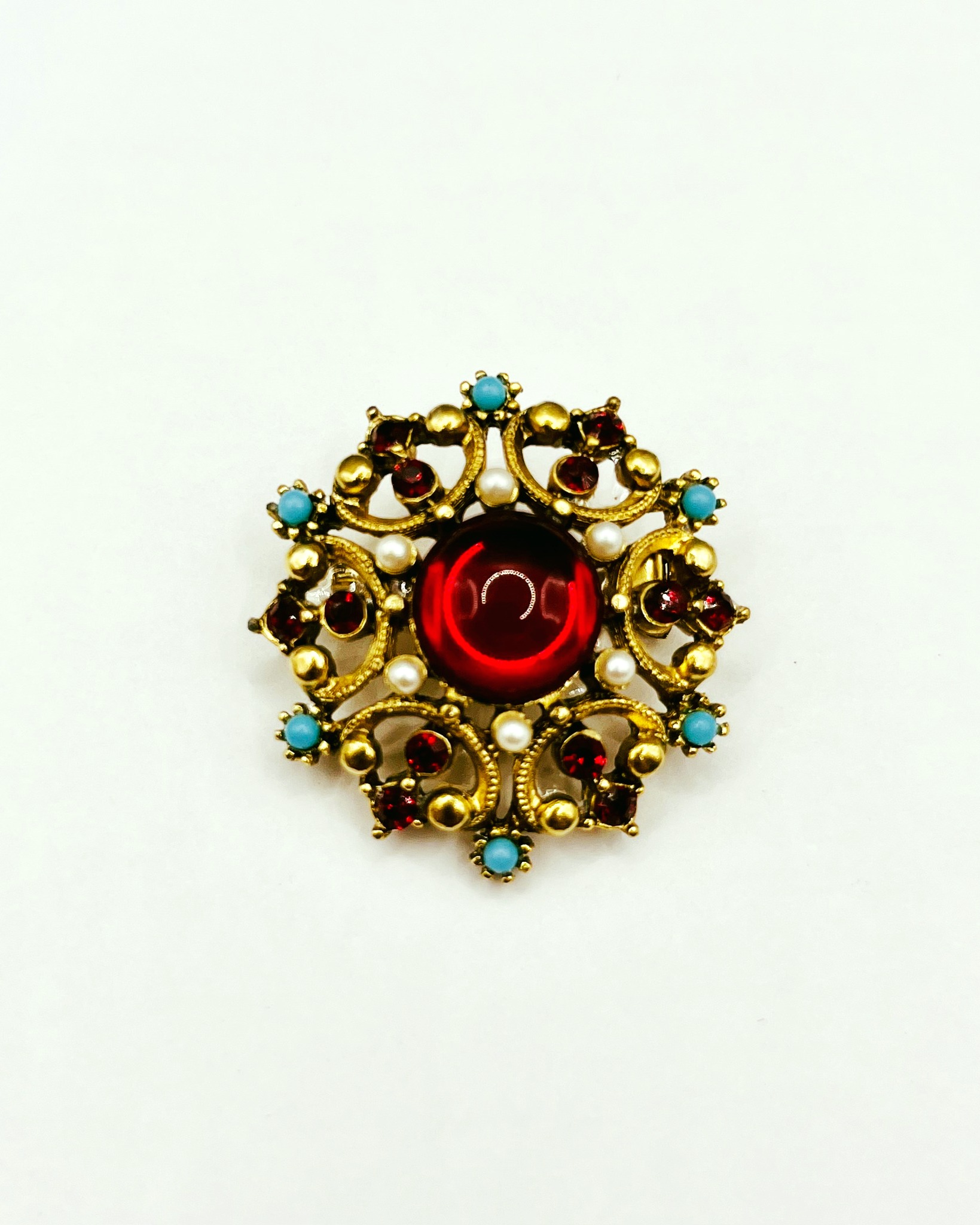 Broche Vintage Or Fin - Avec Cristal Boréalis Rouge, Référence 4327, Occasion, Bijou Ancien