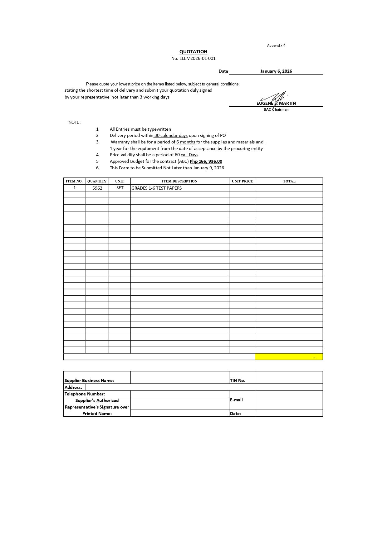 DepEd - REQUEST FOR QUOTATION Good Day!!! Timalan Hillsview IS desires ...