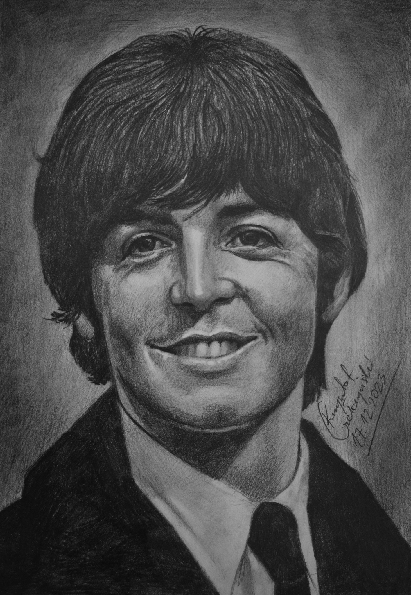 Young Paul McCartney pen and ink drawing