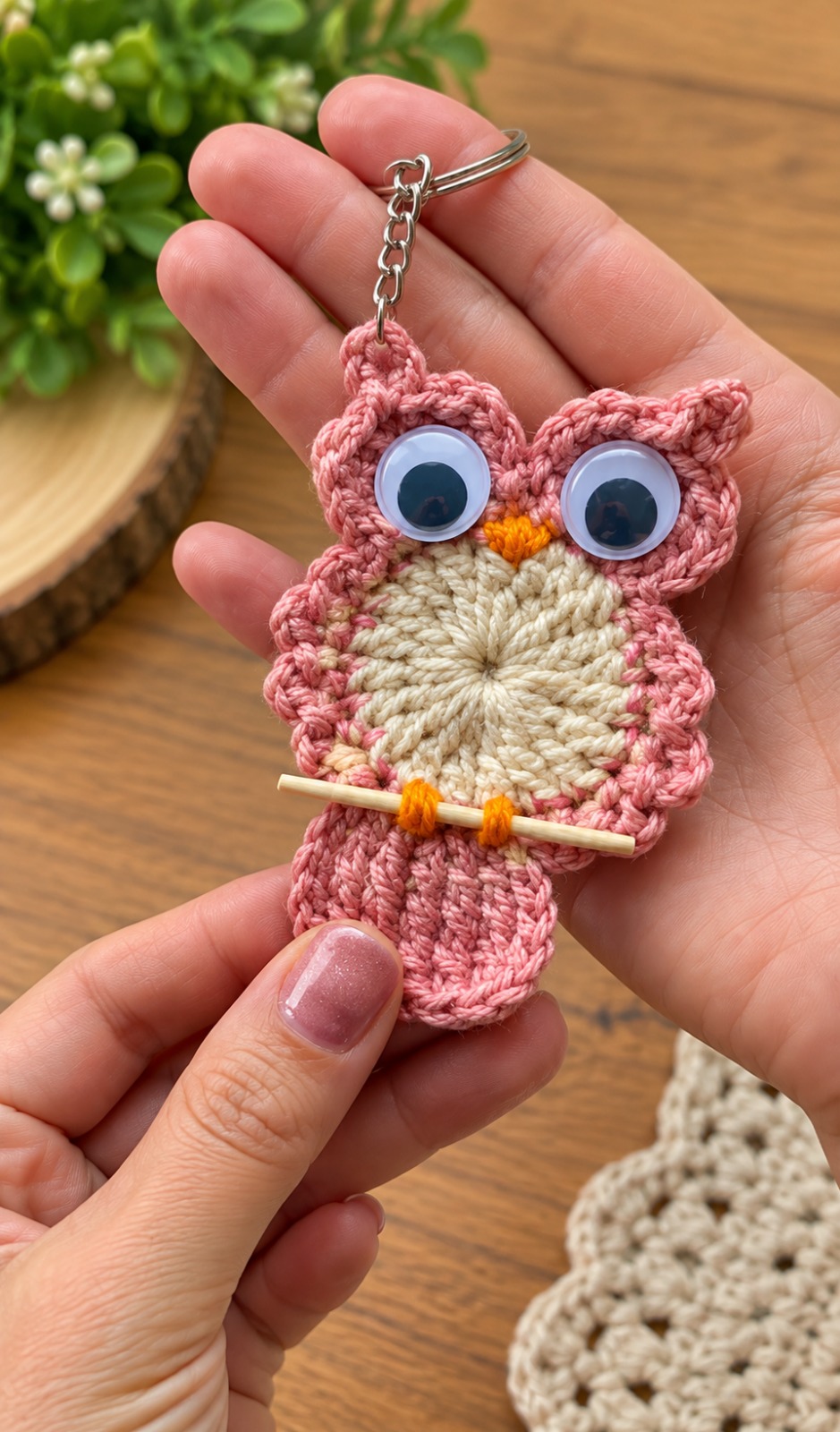 Check out this owl keychain Grandma made for me. 💕