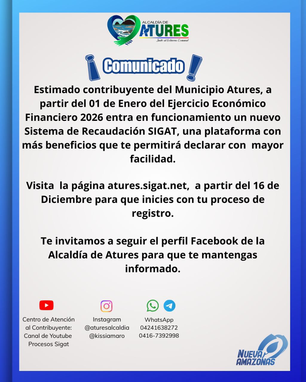 Alcaldia - 📣#COMUNICADO| Estimado contribuyente del Municipio Atures, a ...