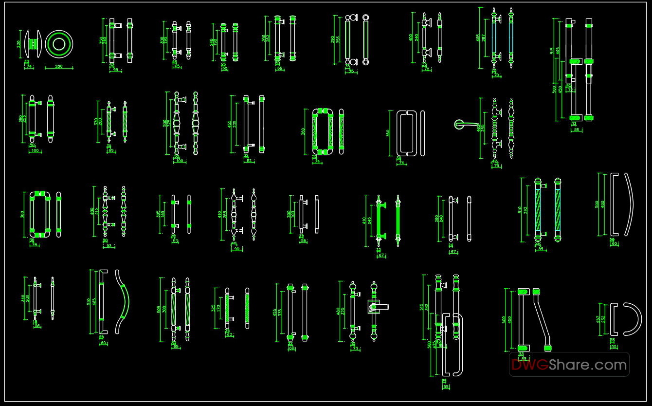 Autocad Blocks Door Handles 1495x430