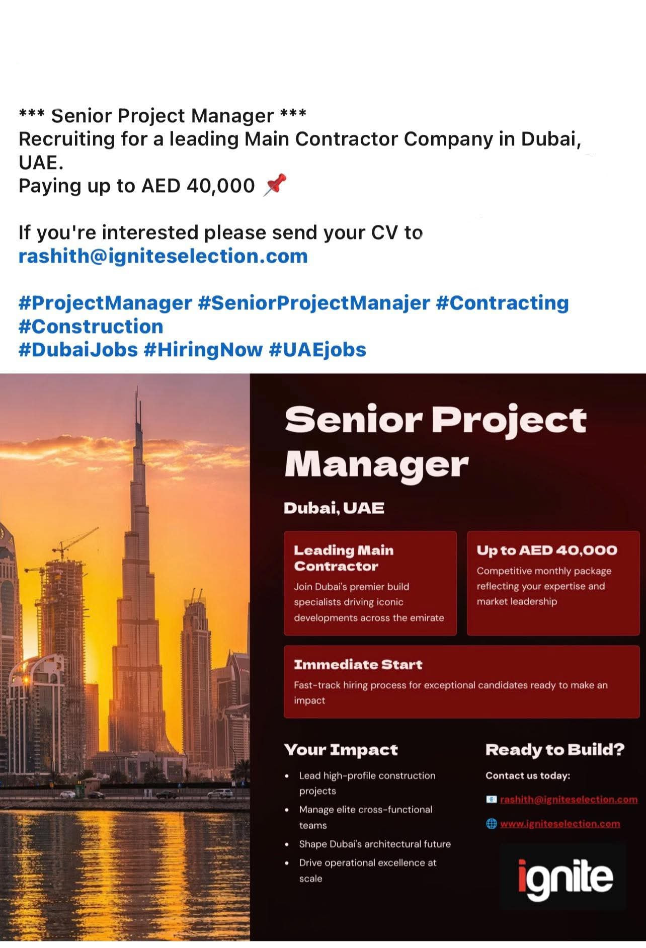 #UAE 🇦🇪🇦🇪 🔹 Senior Project Manager We... - Job opportunities | Facebook