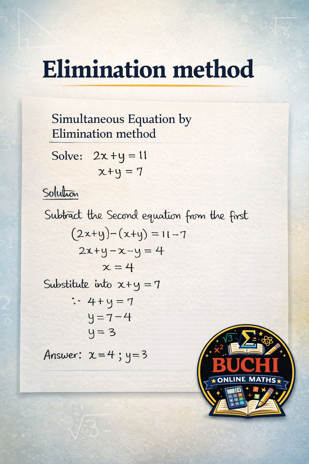 Simultaneous equation #math #education - Buchi Online Maths | Facebook