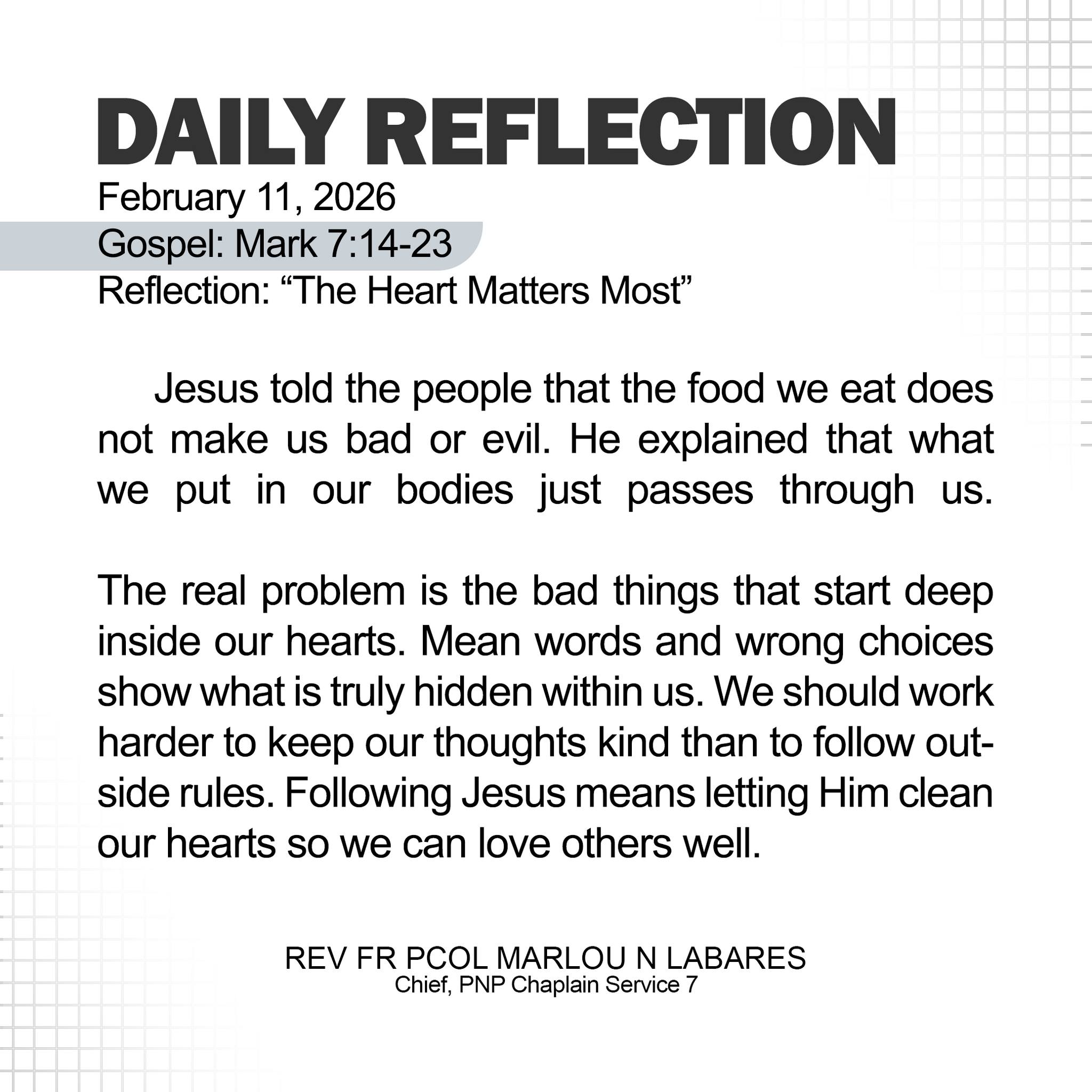 February 11, 2026 Gospel: Mark... - Office of the Chief PNP | Facebook