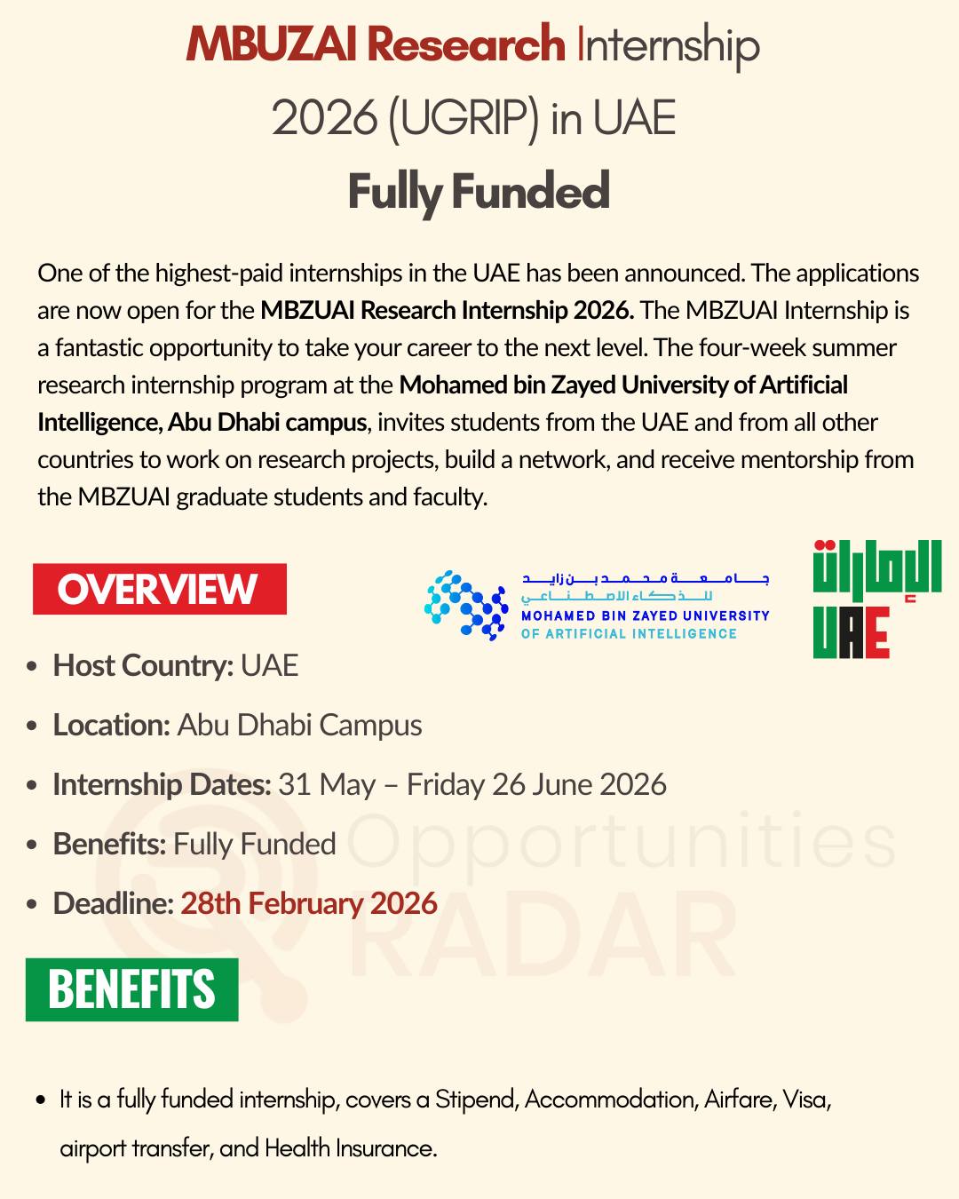 Youth - MBZUAI (UGRIP) Summer Internship program 2026 in UAE 🇦🇪 (Fully ...