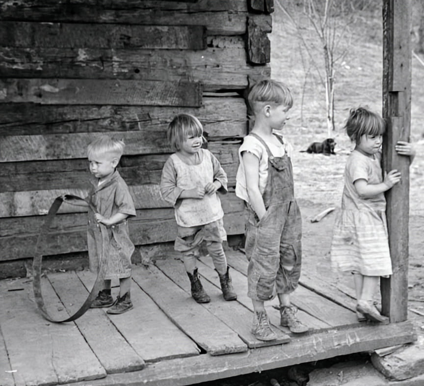 Historical - Ohio, 1936... Caption Younger part of a family of ten to ...