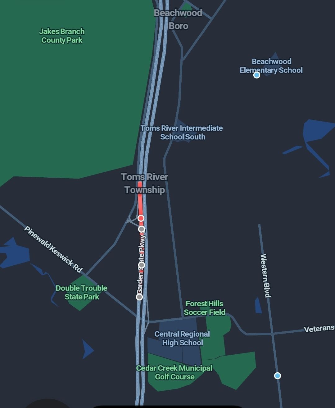 EXIT - Major MVA Southbound on the Garden State Parkway in Berkeley ...
