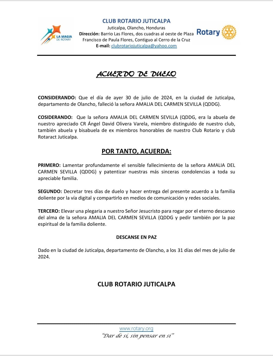 Rotary - El Club Rotario Juticalpa y su membresía se une a las muestras ...