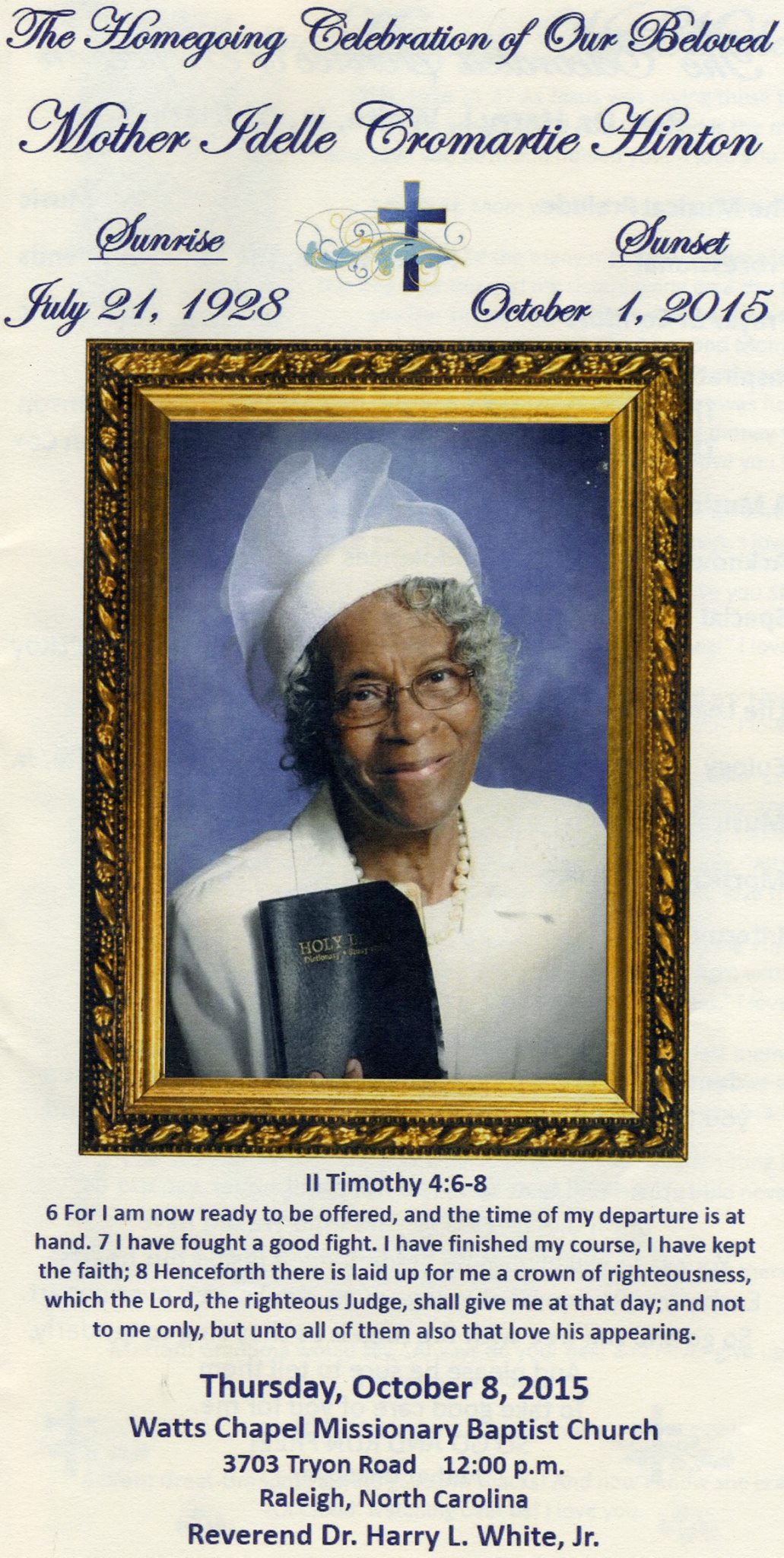 Celebration of Love for Mother Idelle Cromartie Hinton at Watts Chapel ...