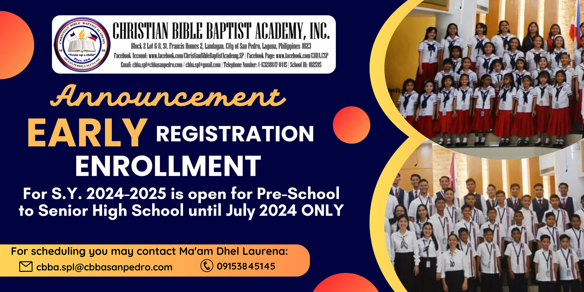 Christian Bible Baptist Academy Inc. - ANNOUNCEMENT 📢 Early Enrollment ...