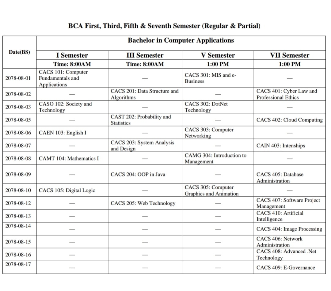 Examination schedule (BCA I,... - BCA - Tribhuvan University