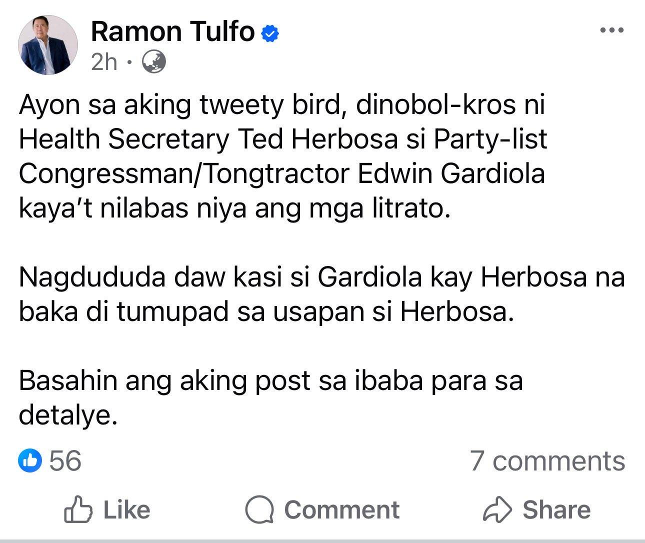 Tagapagmulat - Re: Gardiola bribing Sec. Herbosa (building DOH ...