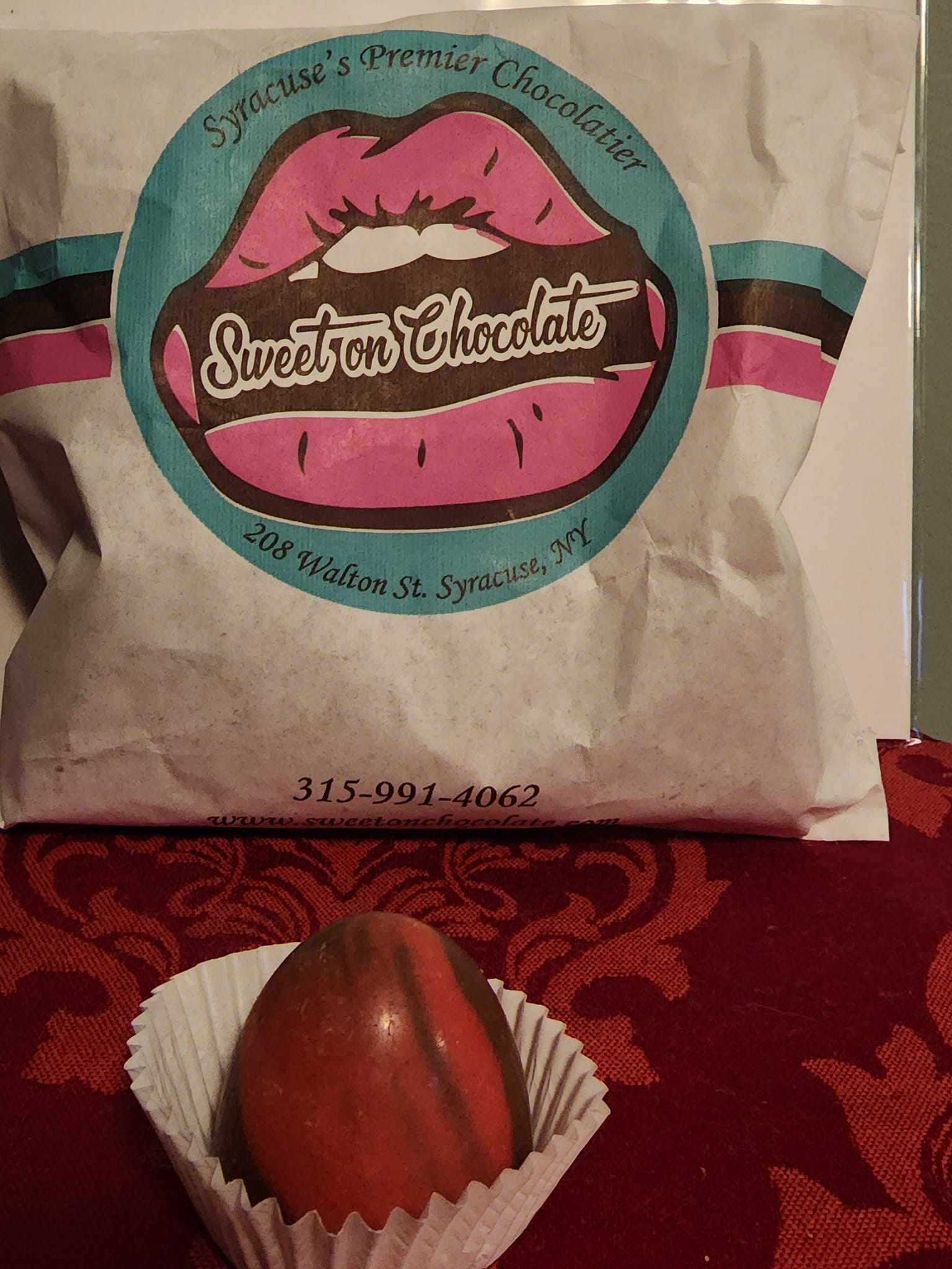 Delicious cherry cream chocolate with real maraschino cherry in