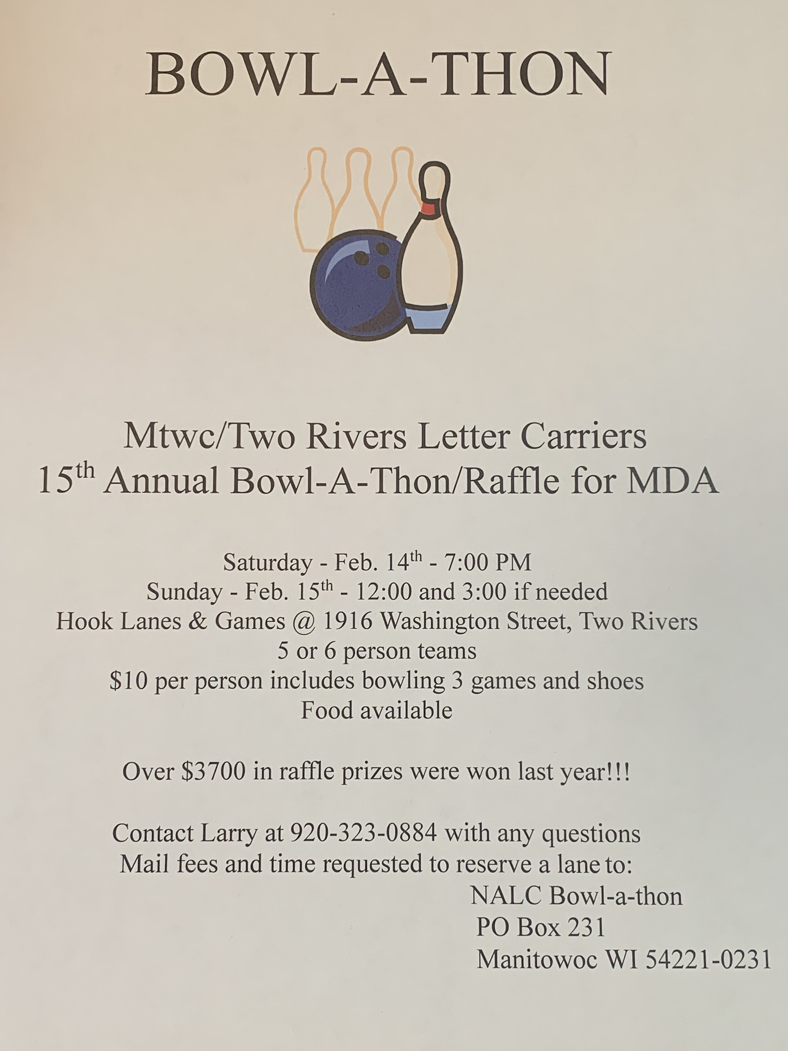 Letter Carriers Bowl-a-thon/Raffle for MDA