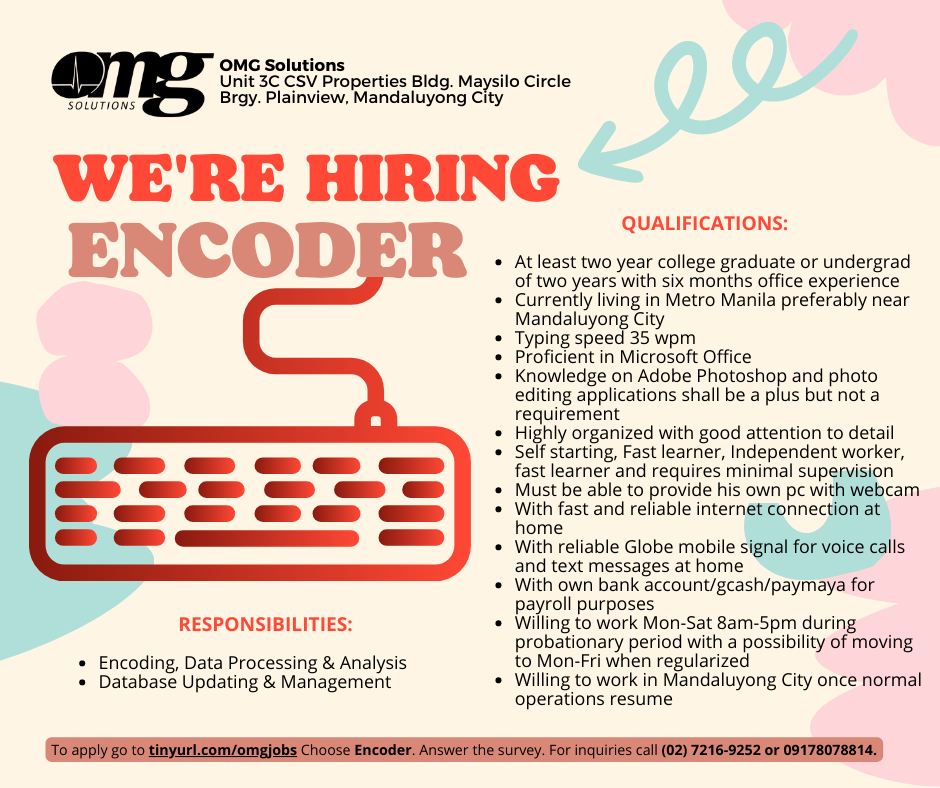 Mandaluyong Job Opening Job Vacancy Trabaho for Hire | ENCODER | WORK ...