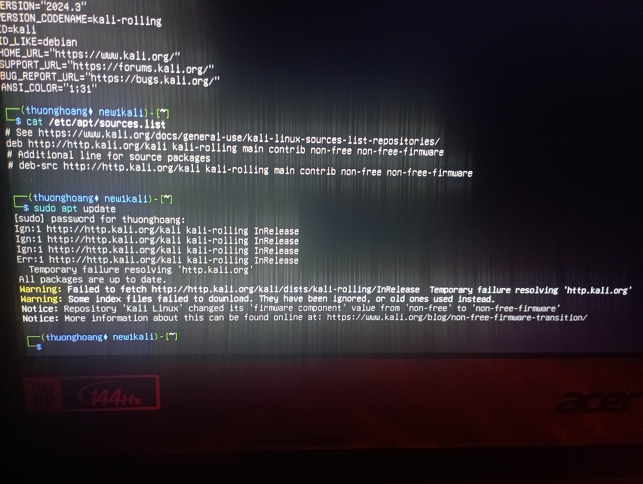 Why can't I use sudo apt update on Kali Linux?