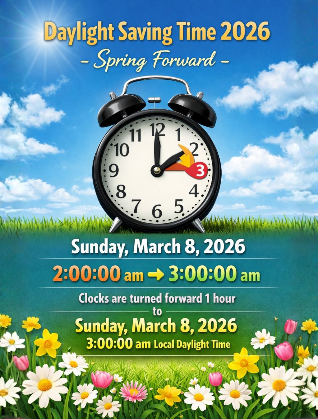 Happy - ⏰ Daylight Saving Time 2026 – Spring Forward! On Sunday, March ...