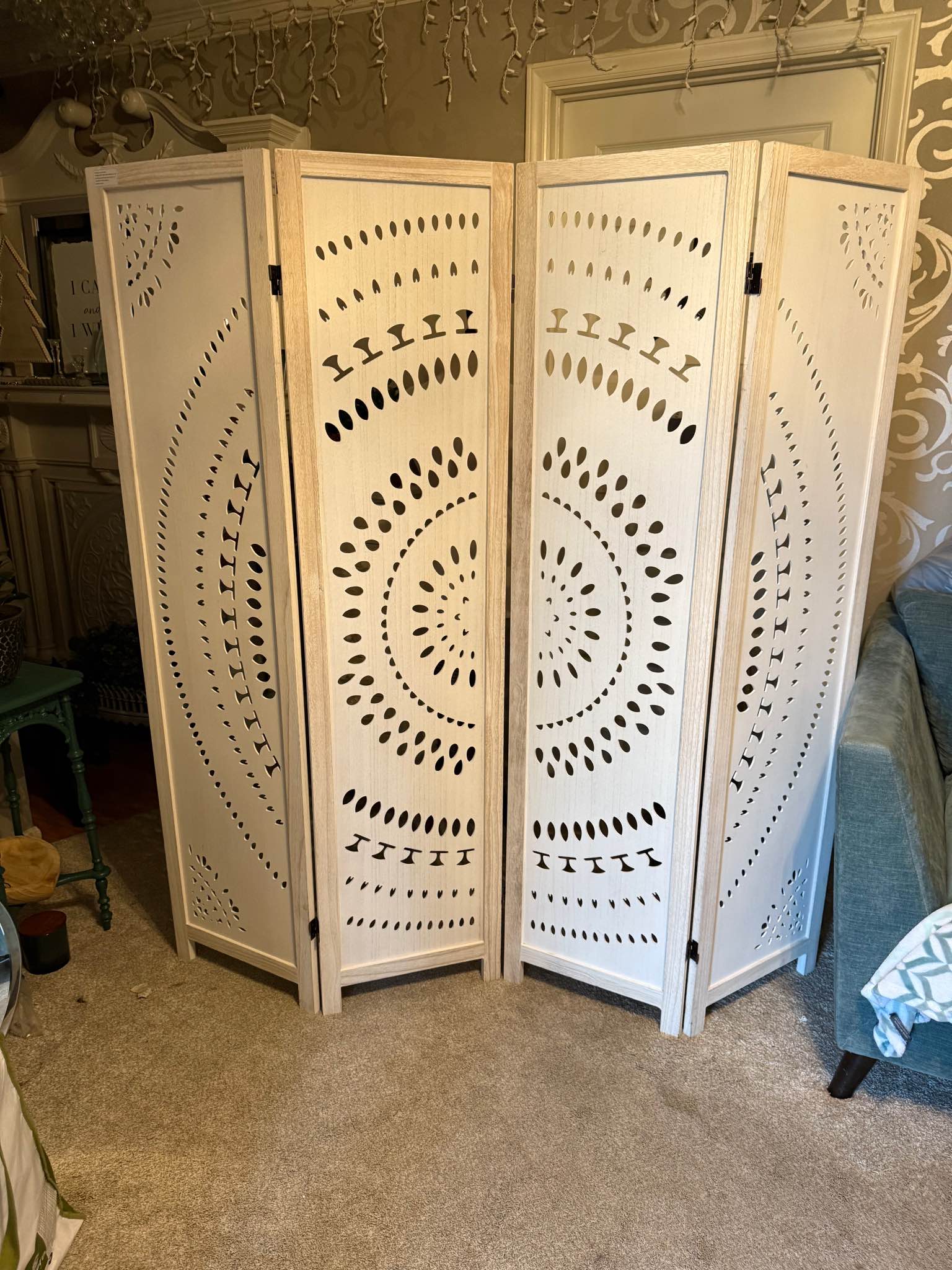 Boho room divider white washed 4 panel - Room Dividers - Matthews ...