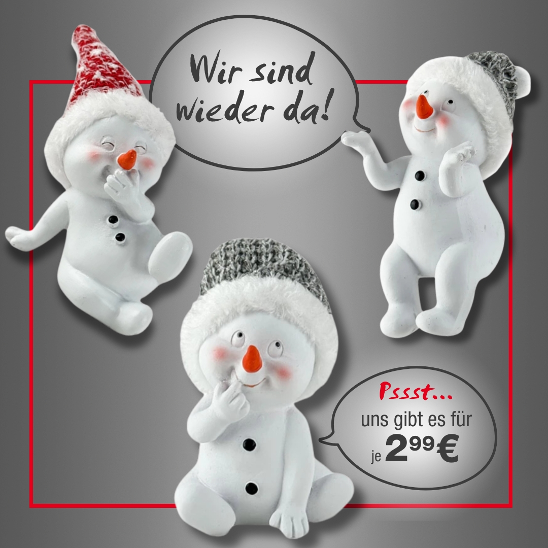 Unsere süßen Schneemänner sind wieder da und das für nur 2,99€ pro Stück! ❤️ Jetzt online ➡️ https://www.kik.de/p/deko-schneemann-verschiedene-ausf%C3%BChrungen-wei%C3%9F-rot-1264/1185511 und in den