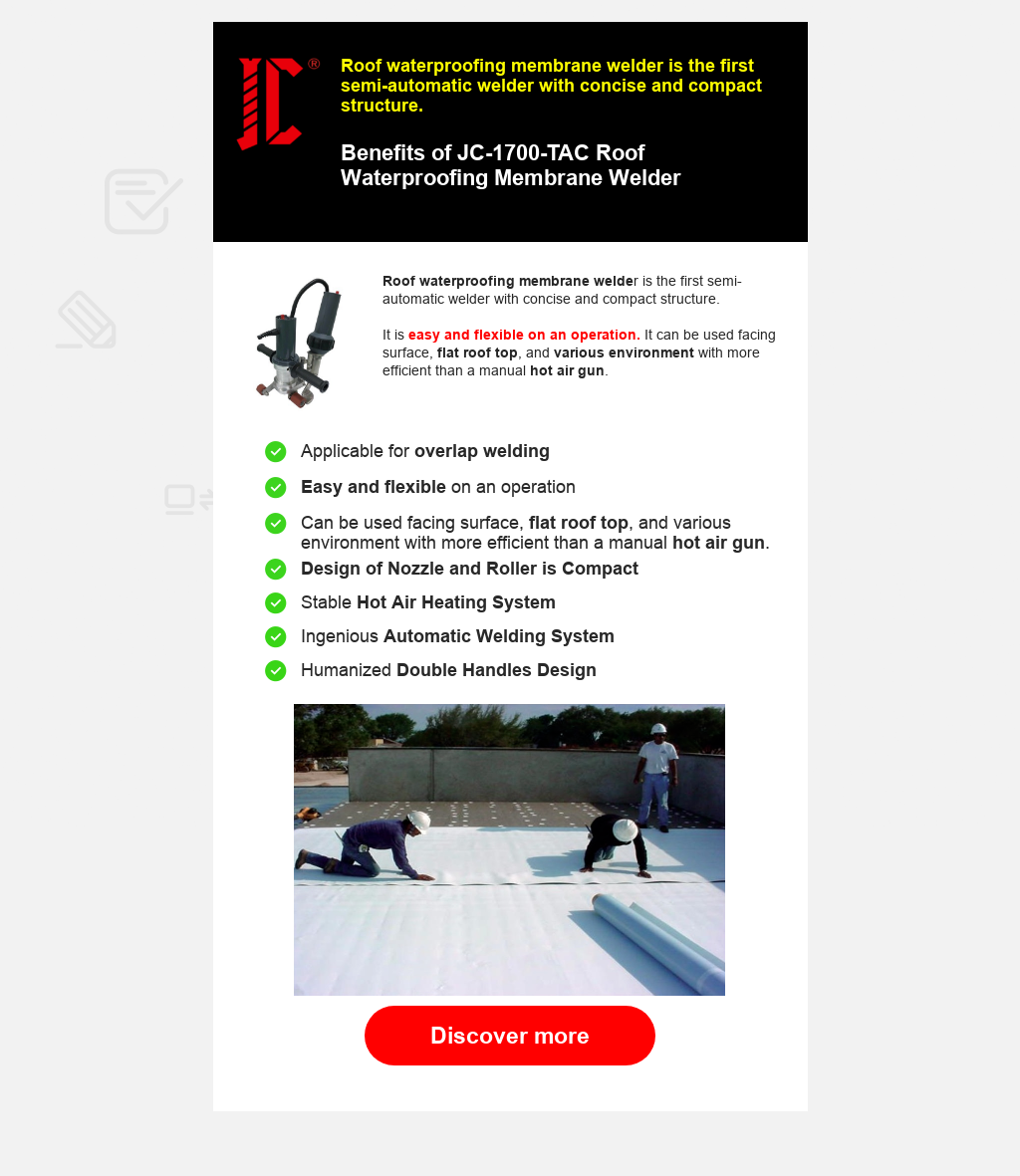 Benefits of JC-1700-TAC Roof... - JC Machinery and Tools | Facebook