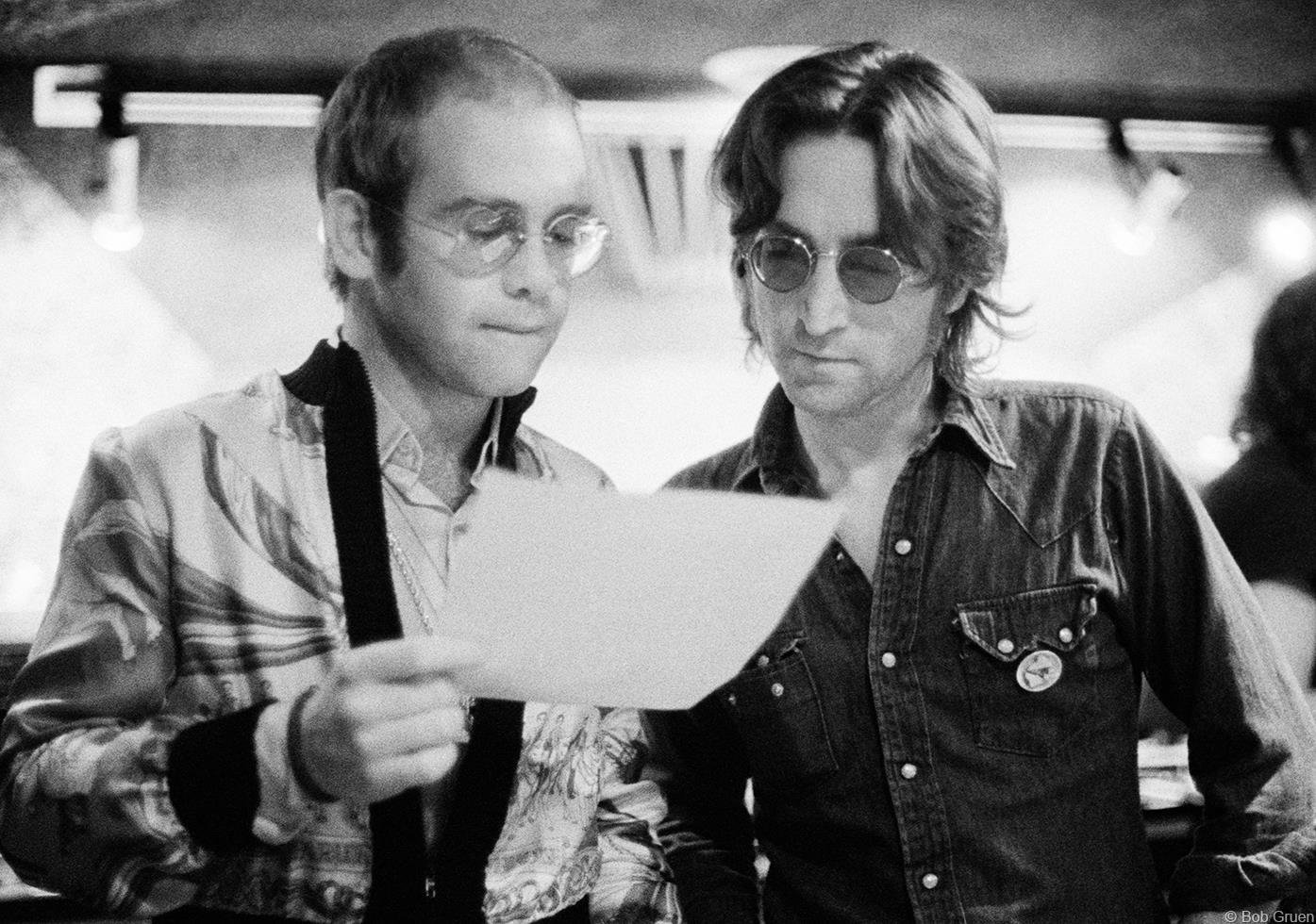 Elton John and John Lennon at The Record Plant, NYC, 1974.