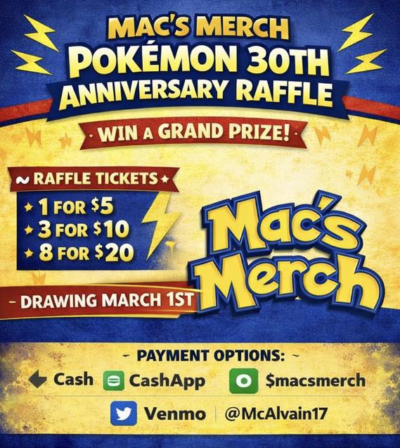 Mac’s - POKÉMON 30TH ANNIVERSARY RAFFLE 🎉⚡ Mac’s Merch is celebrating ...