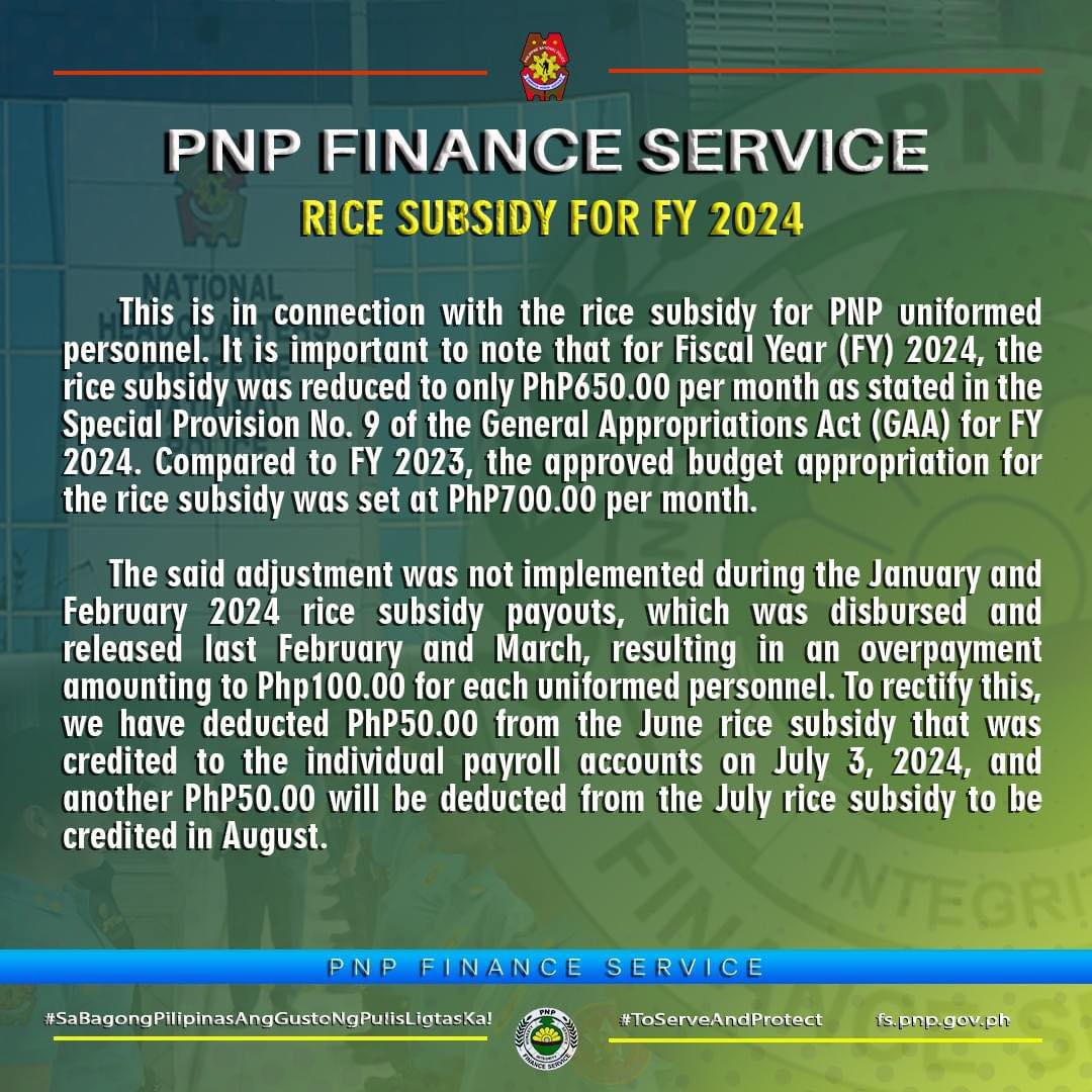 PNP STATEMENT ON RICE ALLOWANCE... - Police Regional Office 3 | Facebook