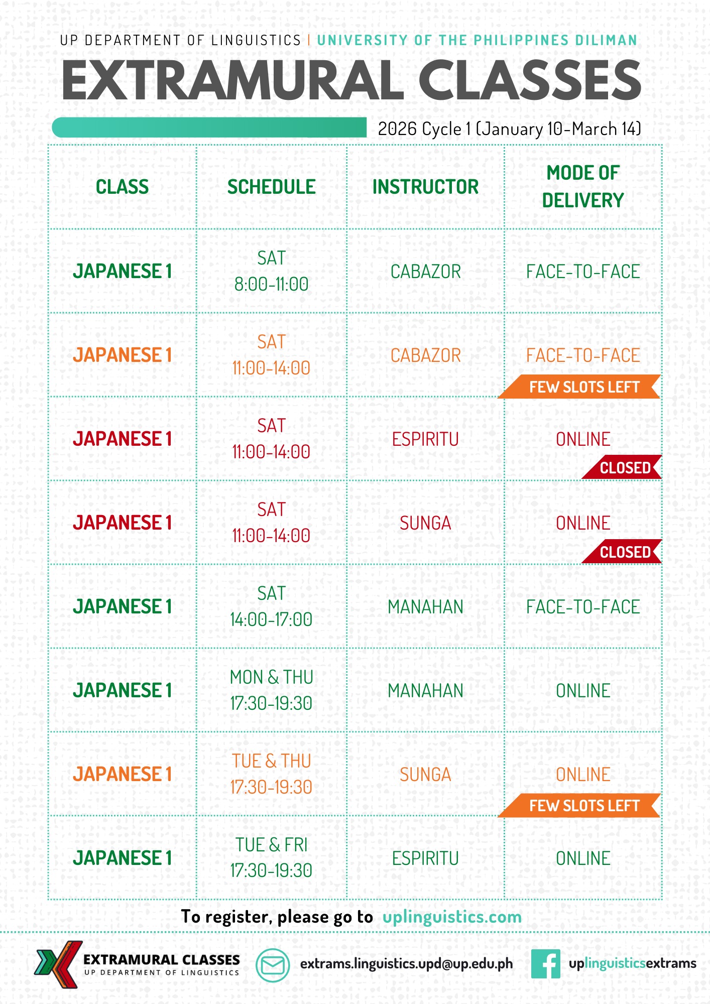 Extramural - Face-to-Face (F2F) Room Assignments 2026 Cycle 1 (January ...