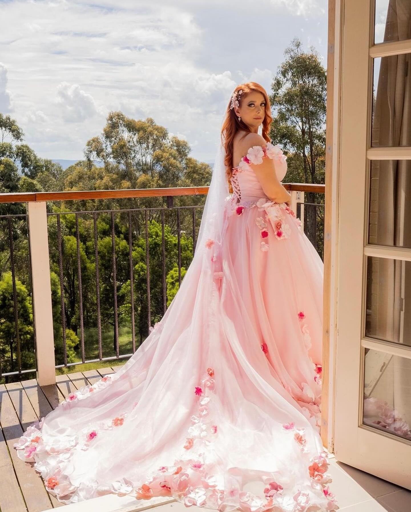 beaded wedding dresses georgia Our gorgeous bride in her custom pink flower princess dress. This amazing dress took 80 hours to make and has over 100 hand made and hand flowers on the dress Size:24M