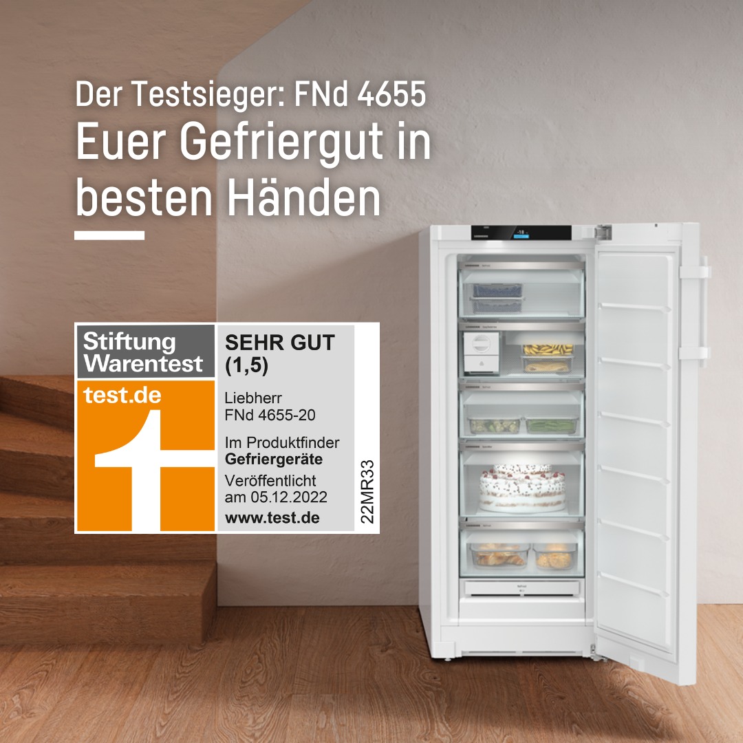 Ein interessanter Fakt für euch: Die Stiftung Warentest hat Gefrierschränke verglichen und unser Modell FNd 4655 als Testsieger ausgezeichnet. Es erhielt als einziges die Note 