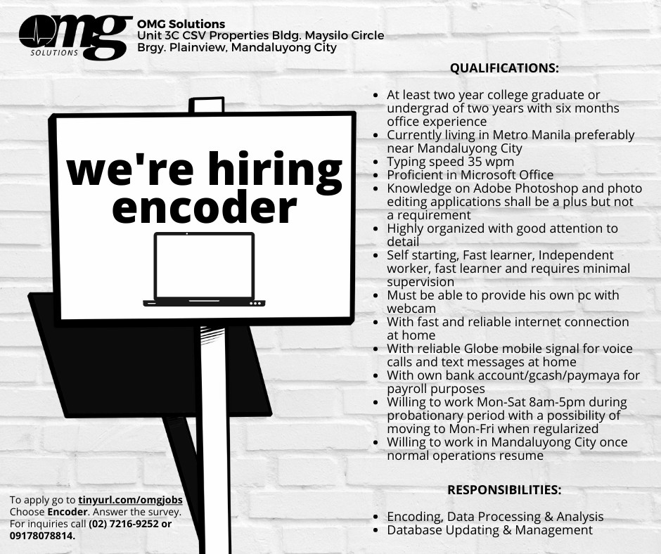 Mandaluyong Job Opening Job Vacancy Trabaho for Hire | ENCODER | WORK ...