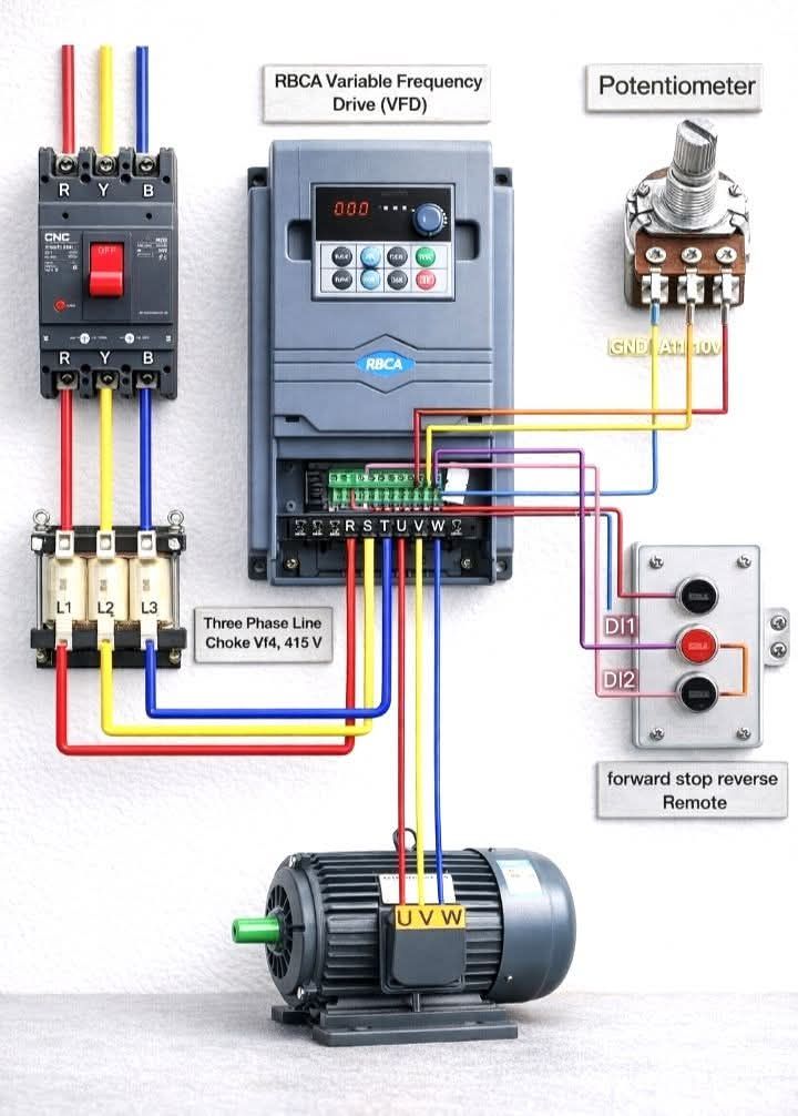 ElECTRONIC CIRCUITS | VFD installation diagram for controlling a three ...