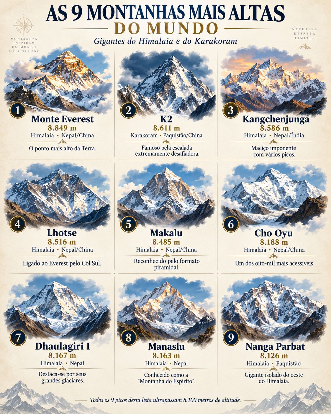 🏔️ Existe um pequeno grupo de montanhas que ultrapassa a marca