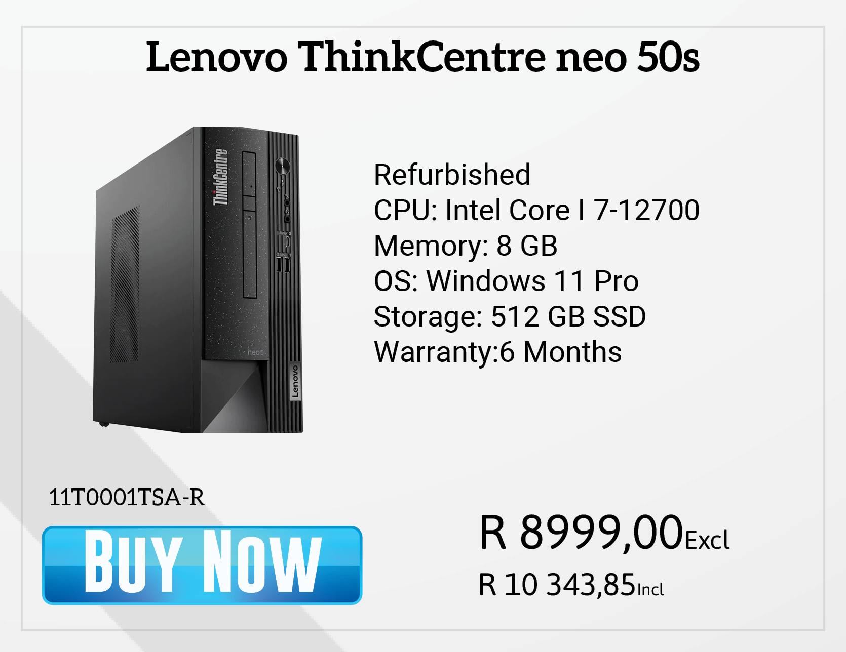 Lenovo ThinkCentre Neo 50s (11T0001TSA-R) Refurbished CPU: Intel 