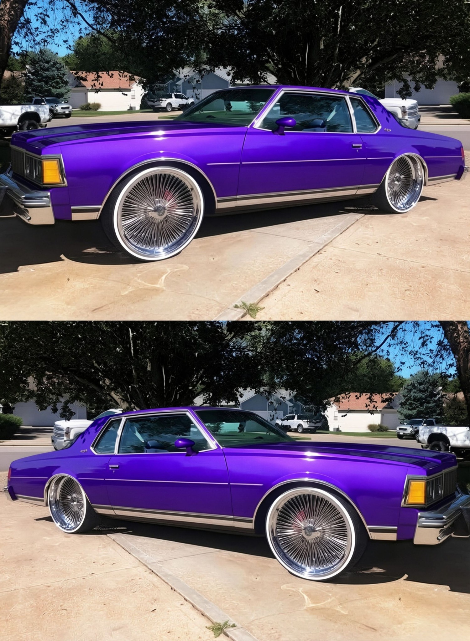 NEW. × DAMAGE DONE CHUMLEY'S 2TONE 44/24 Barney purple 2 door box Chevy on 24 inch Daytons