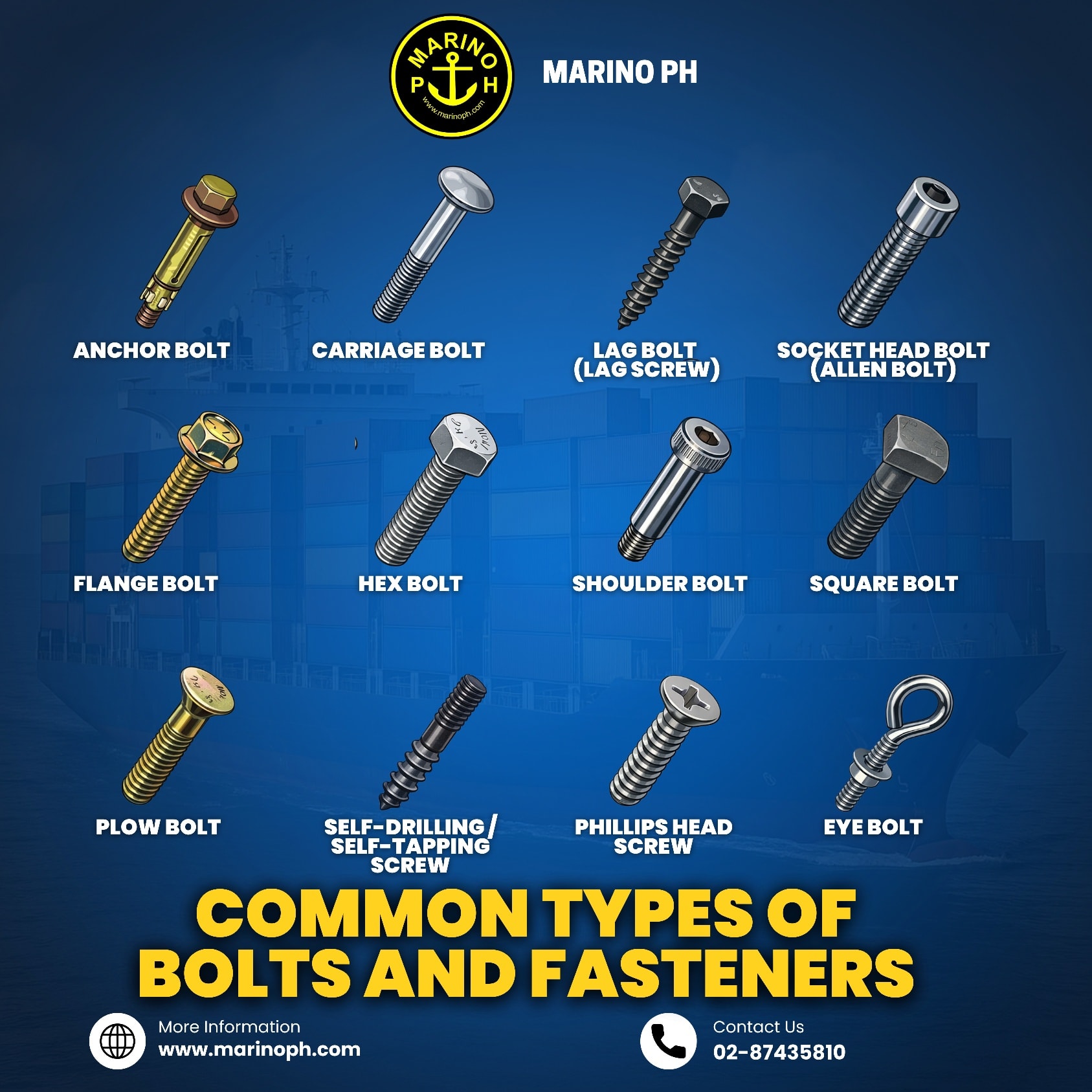 Marino - INFOGRAPHICS | COMMON TYPES OF BOLTS AND FASTENERS | MARINO PH ...