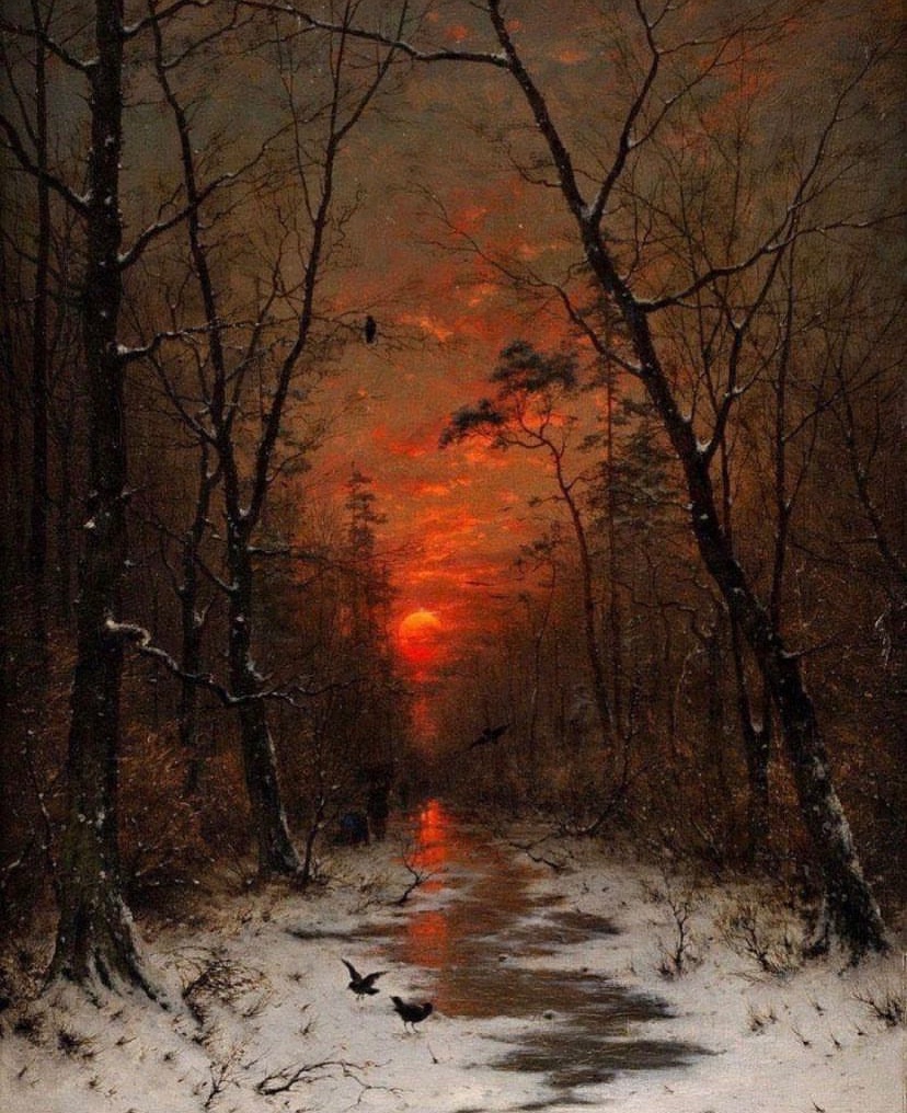 Sunset over the Winter Forest - 1881 by Heinrich Gogarten #art