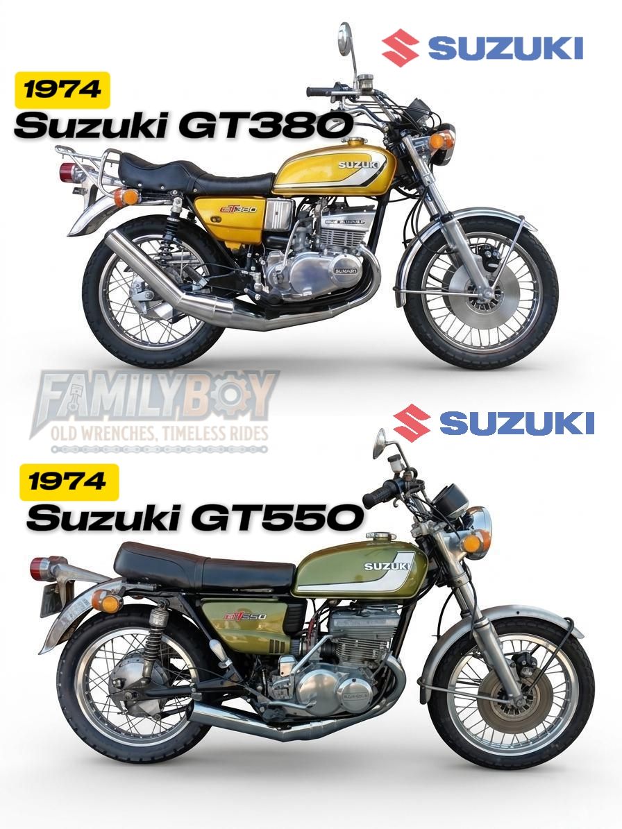 🔥 1976 Suzuki GT380 vs GT550 🔥 In 1976, Suzuki's famous Ram-Air