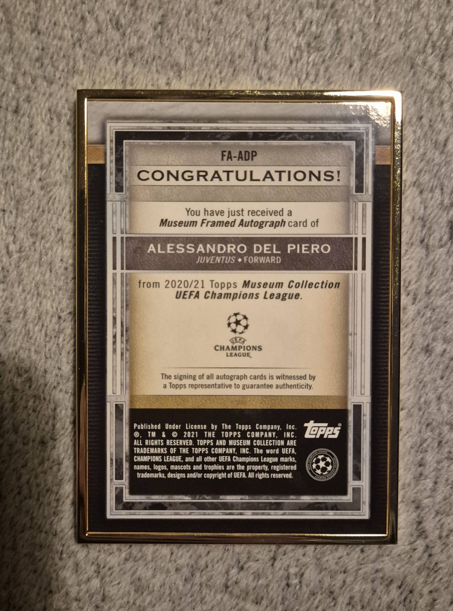 Del Piero /25 Gold Frame