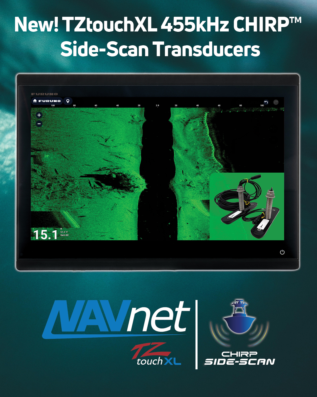 Furuno's new 455kHz CHIRP side-scan transducers for NavNet TZTouchXL