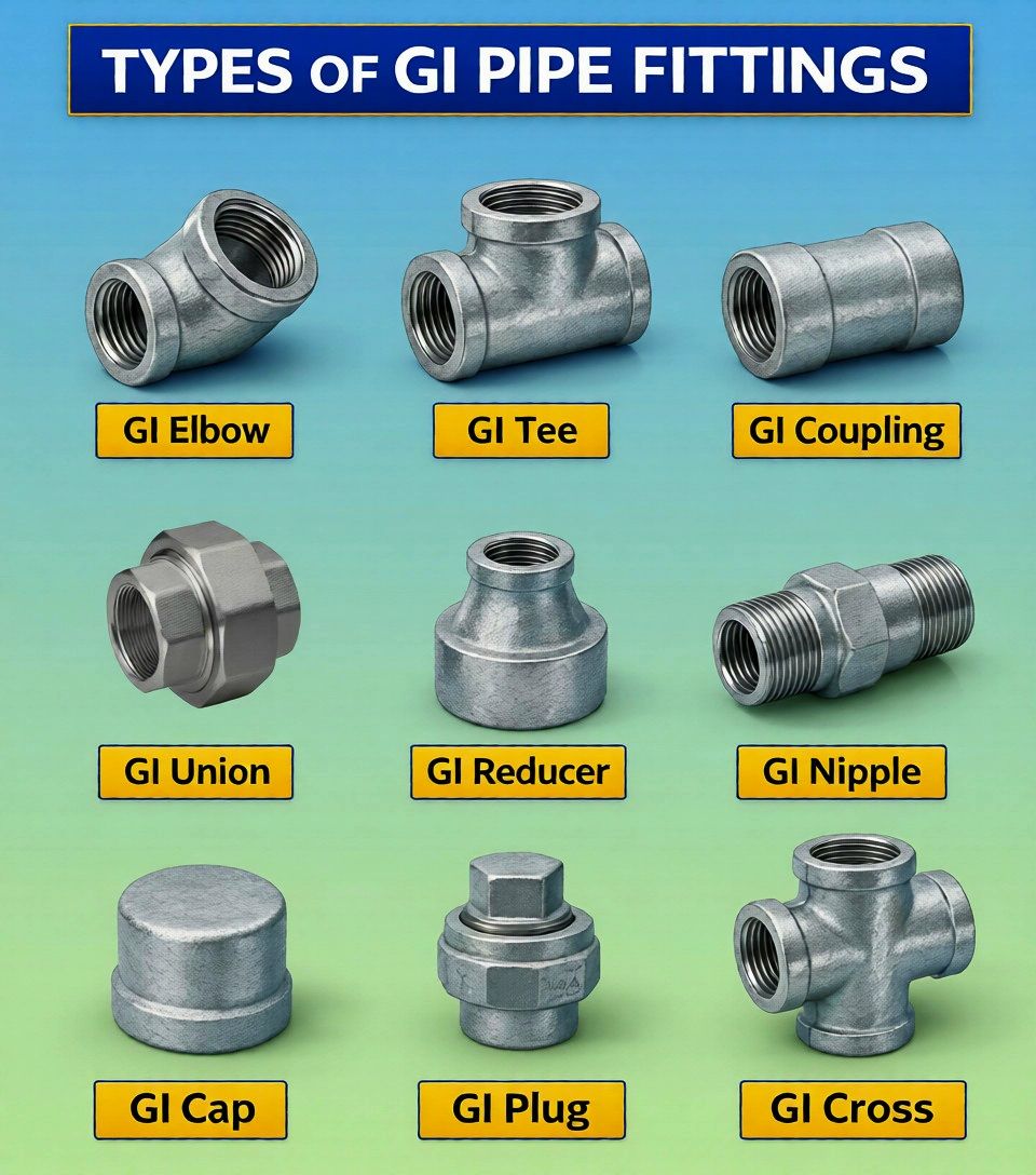 🔩 TYPES OF GI PIPE FITTINGS –... - The Civil Engineering | Facebook