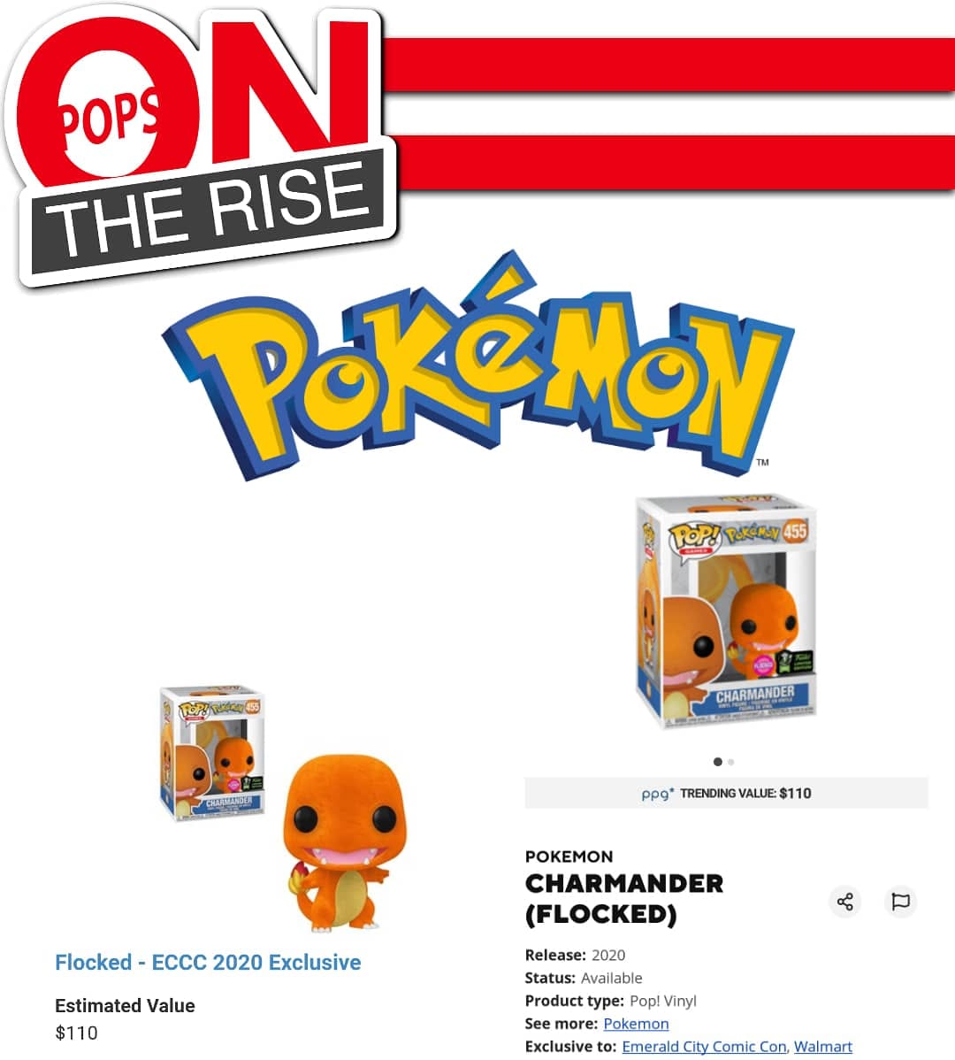 Funko POP Charmander Floqué – Exclusif ECCC 2020 #455 – Pokémon 2020 – Édition Limitée