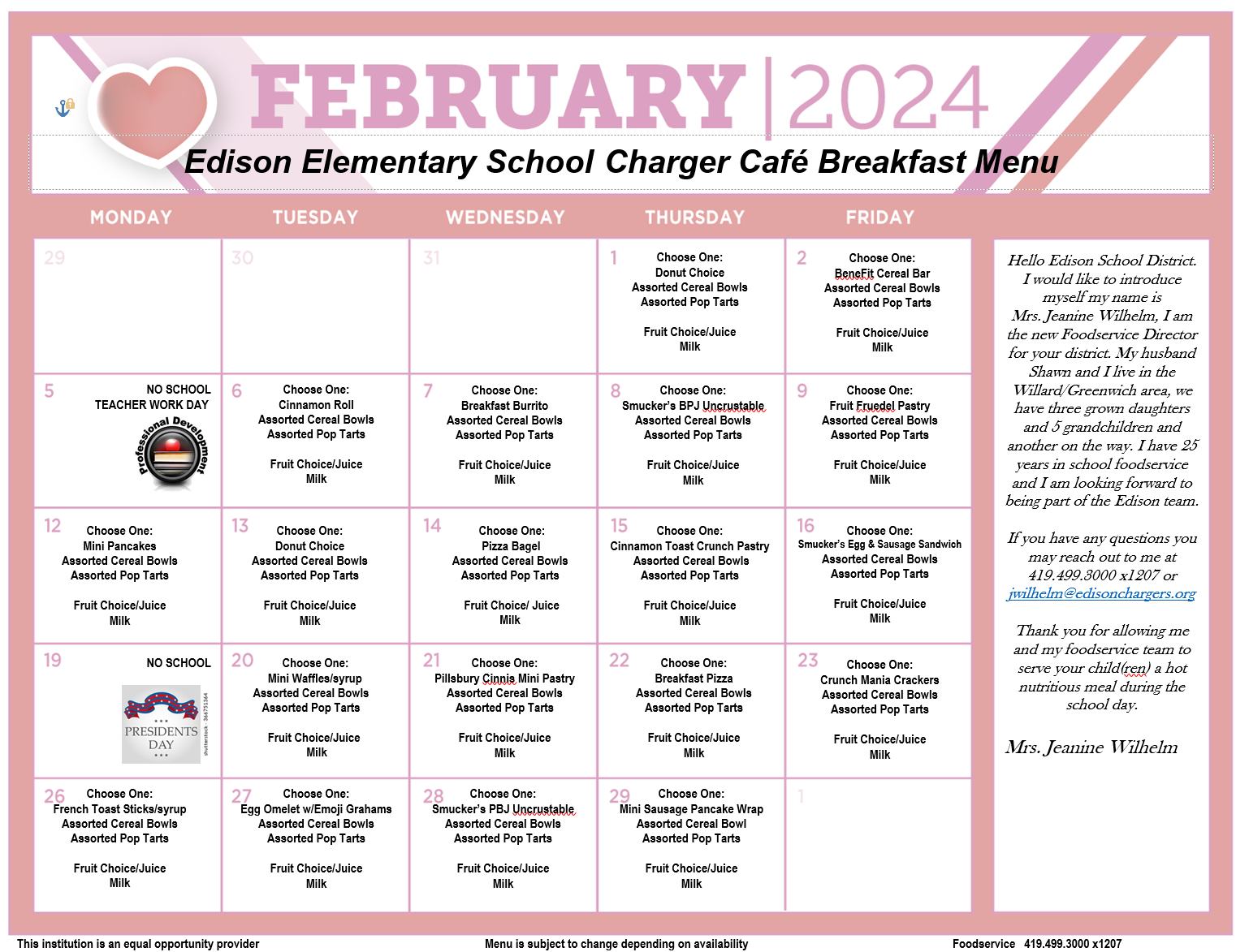 Menus for the month of... - Edison Local School District